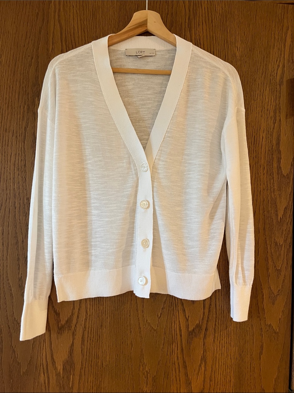 LOFT White Button-Front V-Neck Cardigan NWT